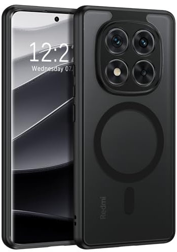 GUAGUA Funda Magnética para Xiaomi Redmi Note 14 Pro, Compatible con MagSafe, Carcasa Protectora Antigolpes Translúcida Mate Trasera Antideslizante Robusta TPU Anti-Amarilleo Case, Negro