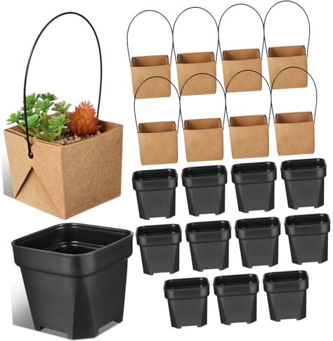 FONDOTIN 12 Sätze Wasserfester Blumentopf aus Kraftpapier Mini Sukkulenten für dekorativ bürodekoration kleine blumentöpfe Pflanzen Saftige Taschen Saftige Tasche aus Kraftpapier Plastik
