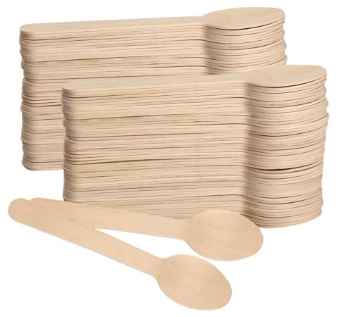 Xbessc 200 Cuillère en Bois Set, 14cm Couvert Jetable en Naturel Bouleau, Cuillere Jetables Compostables, Cuillères À Café Biodégradables pour Desserts Pique-Nique, BBQ