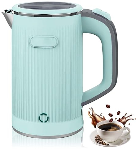 800ML Wasserkocher Klein, 600W Reise-Elektrischer, 5-Minuten-Schnelles Kochen, Tragbarer Mini Camping Wasserkocher, Teekanne Edelstahl für Tee und Kaffee (Grün)
