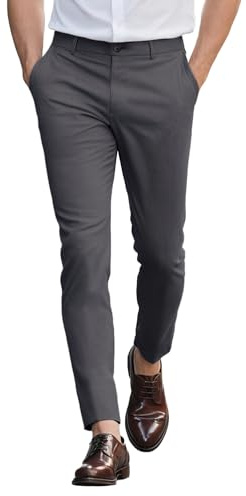 GINGTTO Chinos Trousers Men Slim Fit Stretch Dress Pants for Men UK Skinny Tapered Chino Trouser Dark Grey with Pockets 36 Waist 30 Leg