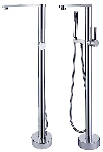 DLAZUM Badewannenarmatur Badezimmer Duschfüller Mischbatterie Badewannenarmatur Freistehend 2 Modus Ständer für Badewanne mit Handbrause 360° Drehbarer Auslauf Bodenstehende Badewann