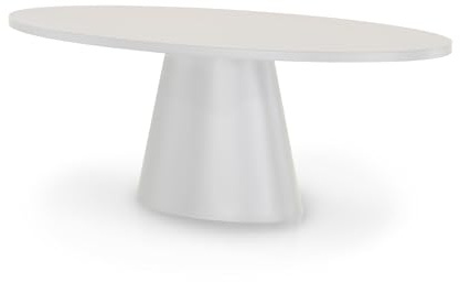 KHG Esstisch Oval 200x100 cm, Weiß mit Glasplatte, Platz für 8 Personen, bis 100 kg belastbar - Minimalistisches Design, konisches Tischgestell, modern & pflegeleicht