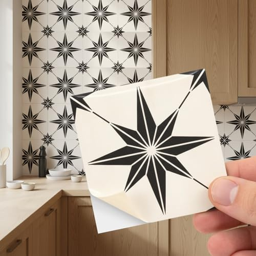 20-Pack, 15 x 15 cm, Stick on Tiles for Fireplace Surround, Black and White Pattern Peel and Stick Wall, Easy to Apply Tile Stickers, Stick on Tiles Kitchen Backsplash