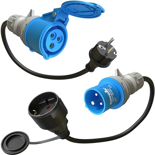 Poppstar 2X 30cm CEE Adapter IP44 (CEE-Kupplung 16A 3-pol/Schuko-Stecker: Typ E+F und CEE-Stecker 16A 3-pol/Schuko-Kupplung: Typ F), H07RN-F 3G2.5