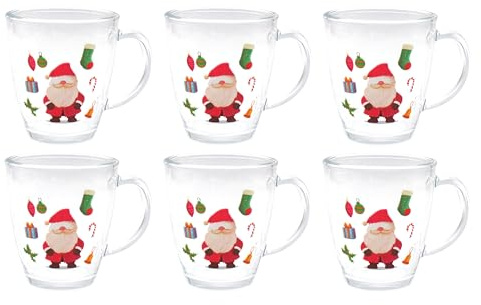 STEINWOHN 6er Set Kinderpunsch- & Glühweingläser 350 ml dickwandiges Qualitätsglas Mikrowellengeeignet – Weihnachtsgläser mit Henkel (Weihnachtsmann)