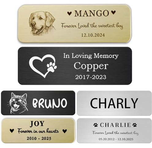 UIDMEN Personalized Pet Memorial Urn Plaque, Custom Pet Portrait and Name, Stainless Steel Adhesive Backing Badge, Memorial for Dog, Cat or Other Loved One, Pet Memorial Gift for Family, Kids, Friends