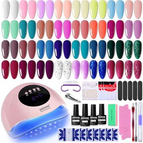 JODSONE Gel Nail Polish Set with Lamp Starter Kit 32 Colours Gel Nail Kit with Base Top Coat White Red Pink Blue Gels Polish Set Nails Salon Set Gifts for Women