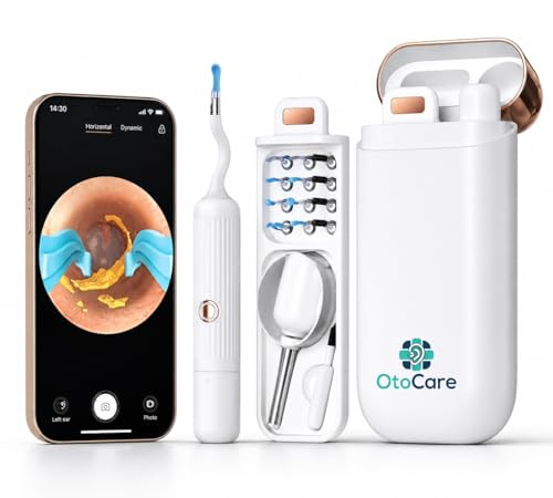 OtoCare Ear Cleaning Kit with Camera – Rechargeable Personal Care Ear Cleaner with LED Light and Silicone Tips (White)