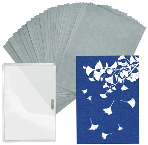 24PCS A6 Premium Cyanotype Paper Kit, High Light Sensitive Sun Print Paper with Transparent Folder, Solar Activated Art Printing Set for DIY Crafts, Education, and Photography 14.8x10.5CM