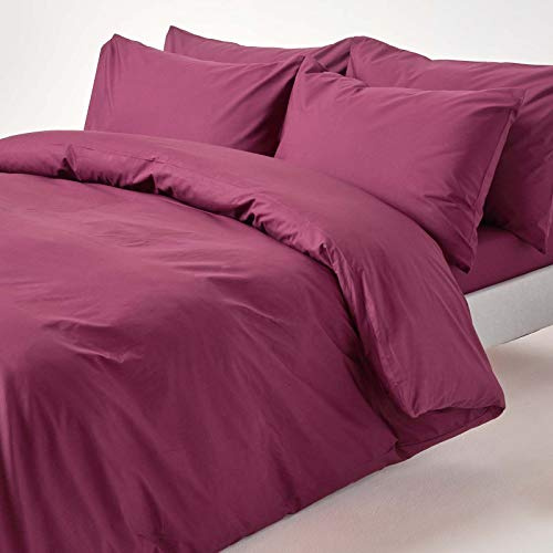 HOMESCAPES Plum Purple Pure Egyptian Cotton Duvet Cover Set Double 200 TC 400 Thread Count Equivalent 2 Pillowcases Included Quilt Cover Bedding Set