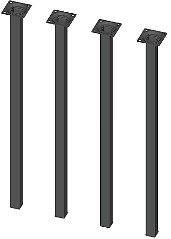 Element System 4 Stück Stahlrohrfüße eckig, Tischbeine, Möbelfüße inklusive Anschraubplatte, 60 cm, 10 Abmessungen, schwarz, 4 farben, 18133-00308