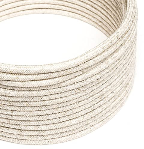 creative cables Fil Électrique Rond Gaine De Lin De Couleur Naturel Neutre RN01-5 Mètres, 3x0.75