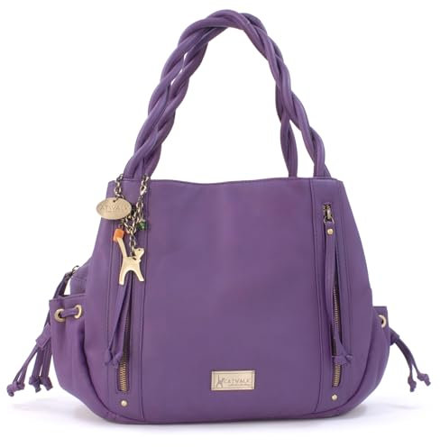 Catwalk Collection Handbags - Grande Borsa a Spalla in Pelle - Borsa Tote Donna - Borsa a Mano - Borsa da Giorno - Multi Scomparti - Caz - Viola