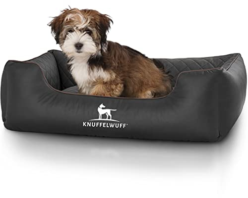 Knuffelwuff Hundebett Kunstleder Hundekorb Hundesofa Hundekissen Hundekörbchen waschbar Milan, M-L 85 x 63cm, schwarz