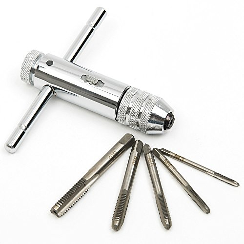 Malayas - Chiave a cricchetto reversibile regolabile M3-M8 3-8 mm HSS con manico a T e rubinetto a vite in argento
