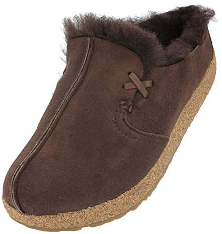 HAFLINGER Lammfellclog Saskatchewan Filzpantoffel Hausschuh Kaffee, Gr 46