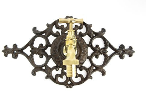 Robinet de jardin avec rosace murale Plaque murale en fonte Antique Art Nouveau Gothique Style ancien Antique Fondateur Style nostalgie Raccord d'eau Laiton Robinet en laiton Style maison de campagne