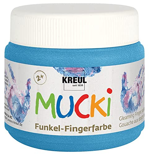 KREUL 23122 - Mucki schimmernde Funkel - Fingerfarbe, 150 ml in Diamanten blau, auf Wasserbasis, parabenfrei, glutenfrei, laktosefrei und vegan, auswaschbar, vermalbar mit Pinsel und Fingern