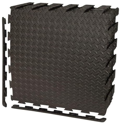Black Interlocking Non Slip Floor Matting suitable for Gym Garage Workshop Office Home Playroom Outdoor/Indoor Soft Foam Flooring Mats Tiles 60x60cm (32 Mats)