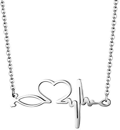 Cupimatch Herz Halskette Damen EKG Kette Krankenschwester Neutheit Schmuck für Frauen Mädchen 50cm, Silber
