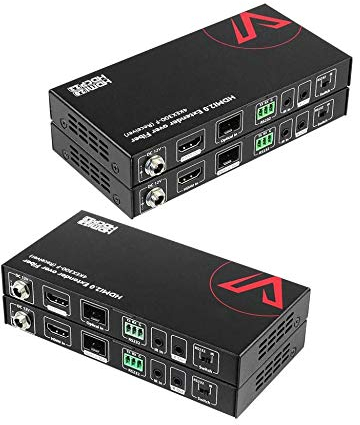 AV Access 300M/984ft 4K@60Hz Fiber over HDMI Extender, Zero EM/RF Interference, HDR10 and 3D over OM3 Multi-Mode Optical, 18Gbps, HDCP 2.2, DIP Switch for 2 Way IR / RS232 Control