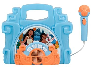 eKids Disney Moana Bluetooth Sing Along Boom Box with Microphone For Fans of Moana Toys, Kids Karaoke Machine with Built in Music and Flashing Lights