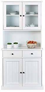 PKline Vitrinenschrank Wright Massivholz Buffetschrank Anrichte Esszimmer Schrank weiß