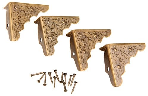 Bowarepro Antique Brass Corner Protectors (4Pcs) – Vintage Edge Guards for Wooden Cabinets, Jewelry Boxes & Furniture | Decorative Metal Braces | Rustic Table Protectors