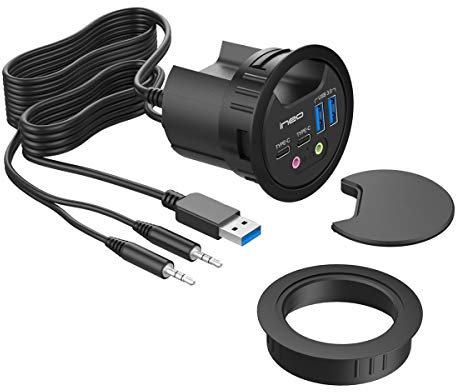 ineo Grommet Desk-Fit USB 3.1 Hub (4 Ports, Type A+C, 3.5mm Audio Jack) with 3.2 Expandable Case (Power Not Included) [THC06 - VI Plus]