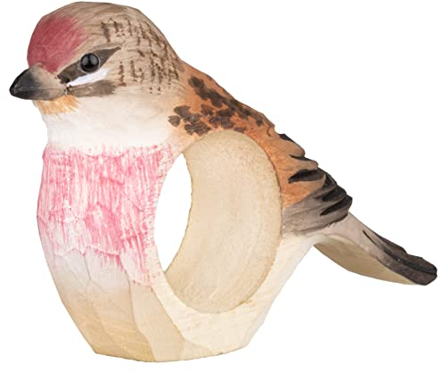 Wildlife Garden WG4572 Serviettenring Bluthänfling - Handgeschnitzter Serviettenring aus Holz für die Tischdekoration
