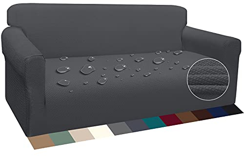Earnmore Housse de canapé imperméable 3 Places - Stretch épais - pour Chiens et Chats - Protection de Meubles antidérapante avec Barres en Mousse - pour Le Salon - 3 Places, Gris