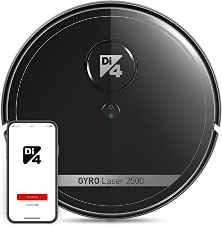 Di4 Gyro 2500 Roboterstaubsauger 4in1, Saugen, Kehren, Schrubben und Wischen, APP-Steuerung Alexa und Google Home, 7 Reinigungsprogramme, 2500PA, Automatisch Wiederaufladbar, Programmierbar, 90min