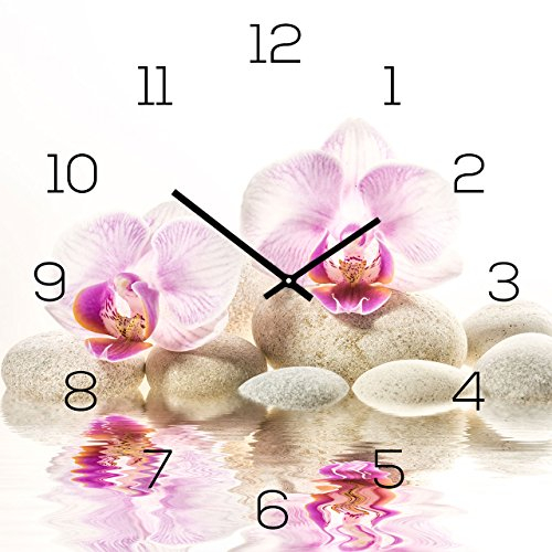 levandeo Wanduhr Alu-Dibond 30x30cm Uhr Alubild Rosa Orchidee FengShui Wellness Deko Aluminium Yoga