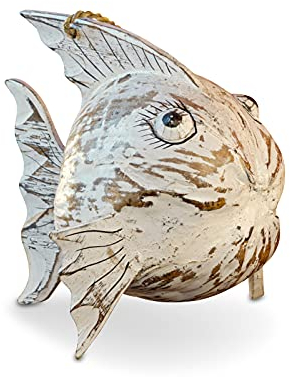 Kokosnuss Fisch - 30 cm Kugelfisch aus Kokosnuss und Massiv Holz - Dekoration für Küche, Badezimmer oder auch Kinderzimmer
