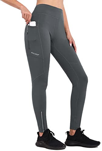 baleaf Winter Fahrradhose Damen Lang mit Reißverschluss am Knöchel Warm Thermoleggins Winter Gefüttert Jogginghose Thermo Laufhose Wasserdicht Outdoor Hosen Winterhose Grau XXL