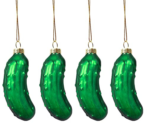 HERZWILD Weihnachtsgurke 4pcs Glas Gurke Weihnachtsbaumschmuck weihnachtsanhänger christmasbaumschuck Weihnachten weihnachtsdeko Fenster Glasgurke