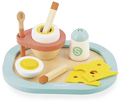 Janod - Mi Primera Huevera - Huevo Pasado por Agua - Juguete de Imitación de Cocina y Vajilla - Incluye 9 Elementos - Certificado FSC - Pintura al Agua - A partir de 3 Años, J06625