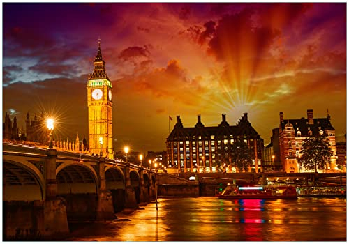 Wallario Vliestapete Fototapete London - Big Ben in strahlenden Farben - Wandtapete Größe: 300 x 210 cm