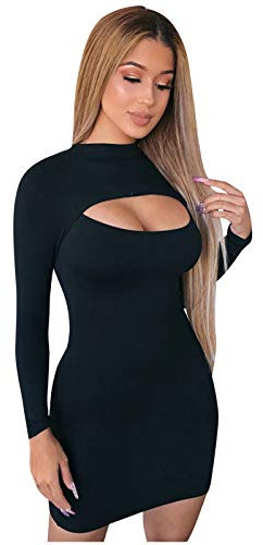 Clubbing Dresses for Spring Summer Women's Long Sleeve Cut Out Nightclub Solid Dress Clearance Ladies Summer Sexy Party Dress Going Out Outfits UK