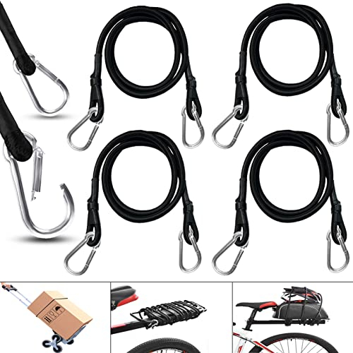 Spanngummi mit Karabiner Gepäckspanner mit Haken 100cm Schwarz Gummi Spanngurte Gummiseile 4er Set Extra Stark Gummizug Expander Spannband Gummibändern Bungee Kabel für Fahrrad Camping Planen