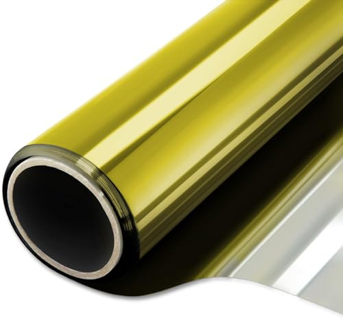 WPCTEV Window Film One Way Mirror Vinyl Daytime Privacy Static Non-Adhesive Decorative Heat Control Anti UV Window Tint for Home and Office Gold Silver 6 Mil 29.5 Inch x 6.5 Feet