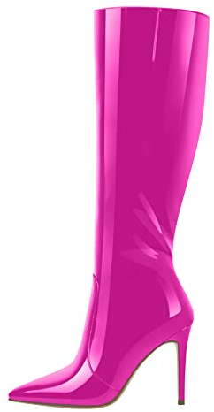 Only maker Damen Stiefel Spitze High Heels Boots mit Reißverschluss Stiletto Absatz Lackleder Viva Magenta 44 EU