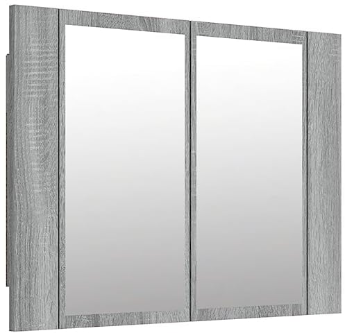 vidaXL LED Spiegelschrank, Badezimmerspiegel mit Beleuchtung Lichtfarbe Einstellbar, Badschrank mit viel Stauraum, Grau Sonoma Holzwerkstoff