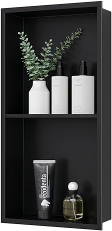 Qeke 12 x 24 Stainless Steel Shower Niche w/Double Shelves, Black
