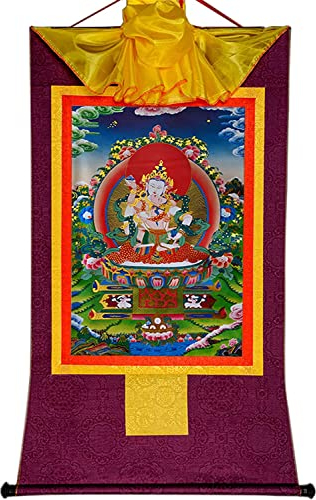 Buddha-Wandteppich mit Schriftrolle, Leinwand-Wandkunst Buddha, Vajrasatva in Yab Yum, tibetische Buddha-Statue, Malerei, Buddha-Wandteppich mit Schriftrolle (Color : Red, Size : XL(120cm*82cm)) ( Col