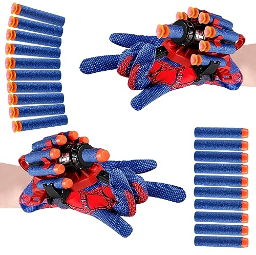 HVIERO Lot de 2 Gant de Lanceur Spider, Gant Spider Enfant Lanceur Toile Jouet, Jouet de Cosplay en Plastique, Jouets de Poignet Lanceur de héros, Spider Launcher Gant Enfants Accessoires
