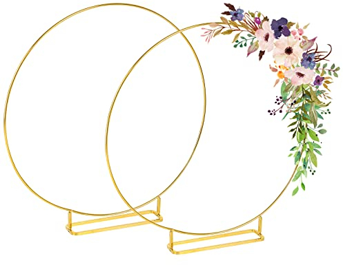 2 Stück Metallringe zum Basteln 30cm Gold, Metallringe, Deko Ringe zum Aufhängen, Drahtringe zum Basteln, Bastelringe Metall für DIY Hochzeit Handwerk Party Home Tischdekoration (Quadratischer Sockel)