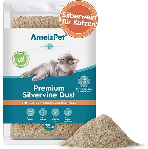 AmeizPet Silvervine Dust for Cats, Catnip Alternative for Training & Play, Cat & Kitten Behaviour Dust 35g (0.08 Oz)