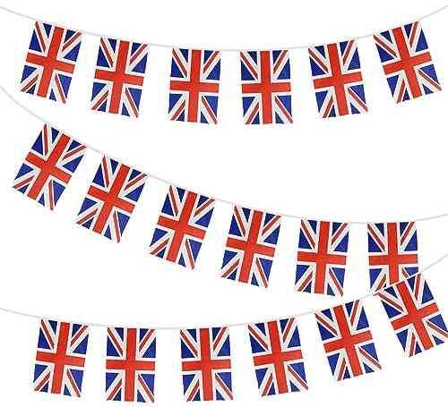 33ft/10m Union Jack Flag Bunting, Koliphy 30 Flags UK Britain Quality Patriotic Fabric Garland Banner England Flag String Bunting for National Day, Sports Events, BBQ, Pubs, Office, Home Party Decor